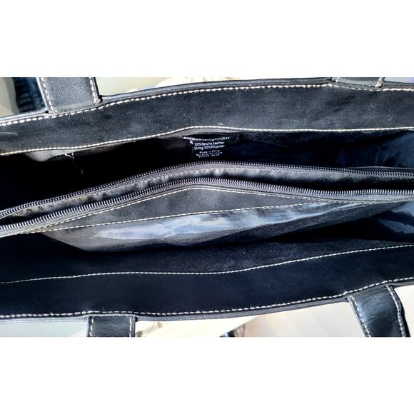 Real Leather Tote Briefcase Laptop Bag Women Black - Picture 7 of 8